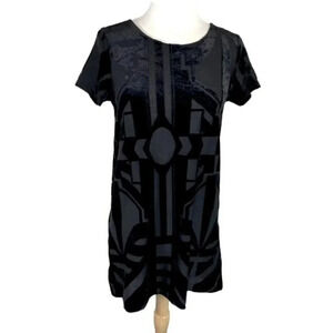 H&M Divided 6 little black‎ dress with textured velvet + short sleeve